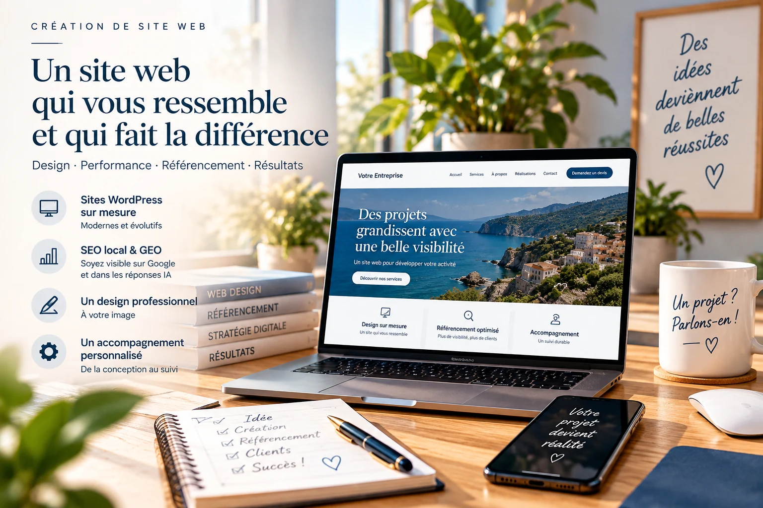 Création de site WordPress professionnel avec référencement SEO et GEO pour Google et les moteurs de réponse IA